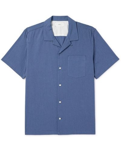 MR P. Camp-collar Striped Organic Cotton Shirt - Blue