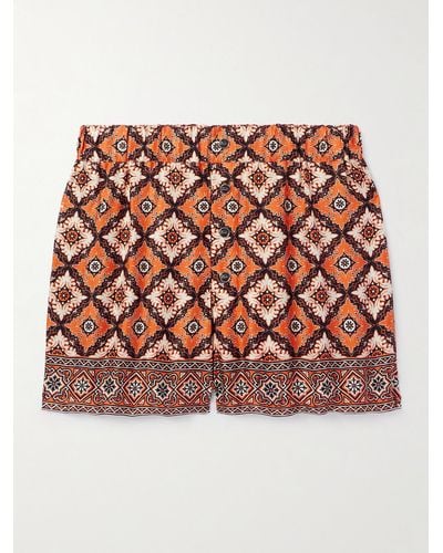 Etro Wide-leg Printed Silk-twill Shorts - Orange