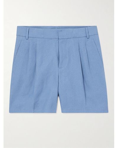 Loro Piana Straight-leg Pleated Linen Bermuda Shorts - Blue