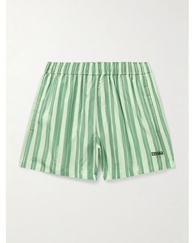 Zegna Straight-leg Mid-length Logo-embroidered Striped Shell Swim Shorts - Green