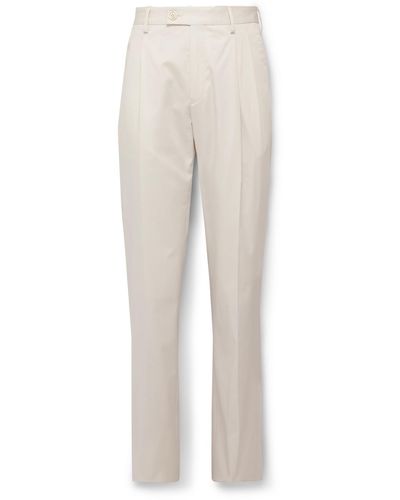 James Purdey & Sons Straight-leg Pleated Cotton-blend Twill Pants - White