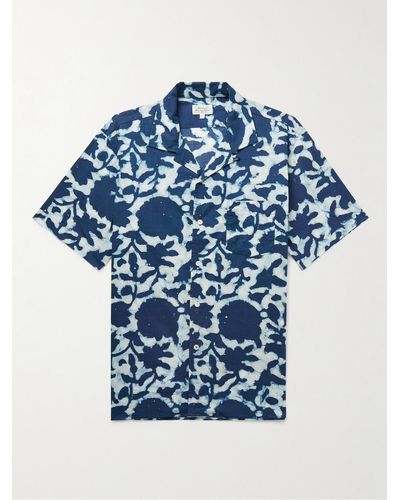 Hartford Palm Mc Pat Convertible-collar Printed Cotton-voile Shirt - Blue