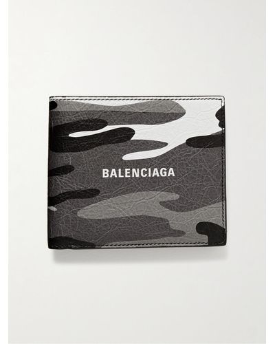 Balenciaga Logo And Camouflage-print Textured-leather Billfold Wallet - Grey