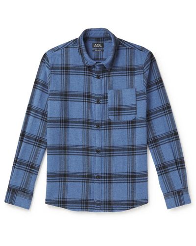 A.P.C. Trek Checked Cotton-blend Flannel Shirt - Blue