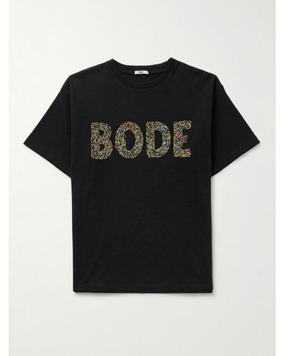 Bode T-Shirt aus Baumwoll-Jersey mit Logoverzierung - Schwarz