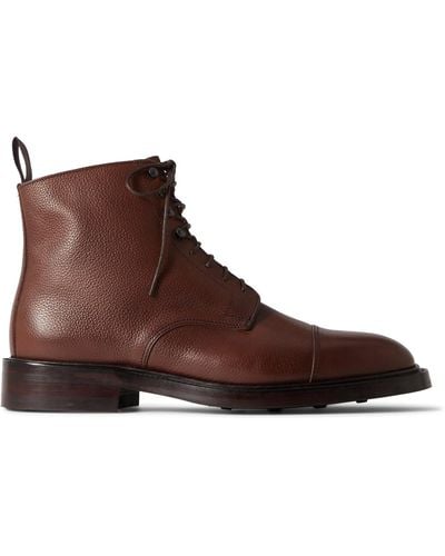Kingsman George Cleverley Taron Cap-toe Pebble-grain Leather Boots - Brown