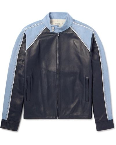 Wales Bonner Marvel Studded Suede-trimmed Leather Jacket - Blue