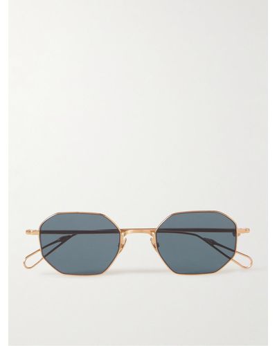 Ahlem Trocadero Hexagonal-frame Gold-tone Sunglasses - Blue