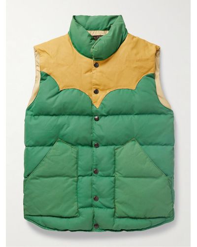 RRL Leather-trimmed Padded Quilted Recycled-nylon Gilet - Green