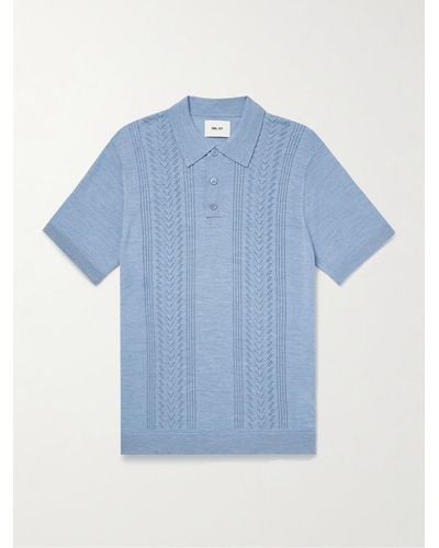NN07 Thor 6539 Pointelle-knit Wool-blend Polo Shirt - Blue