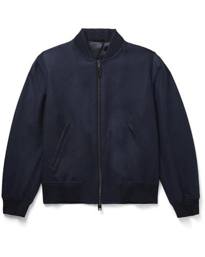 Brioni Wool And Silk-blend Twill Bomber Jacket - Blue