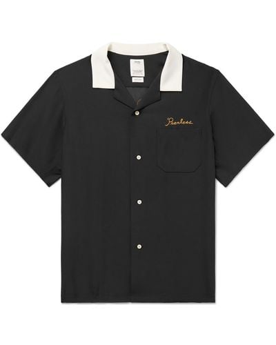 Visvim Camp-collar Logo-appliquéd Silk Crepe De Chine Shirt - Black