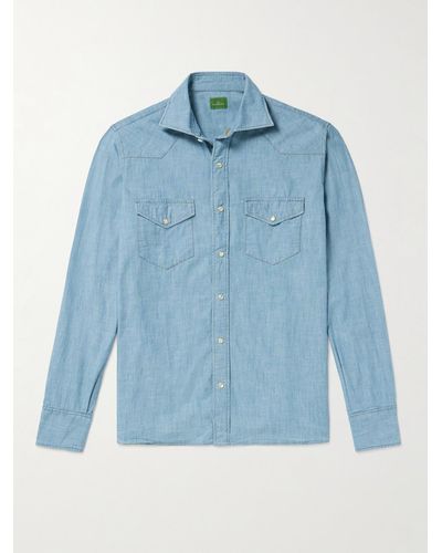 Sid Mashburn Cotton-chambray Western Shirt - Blue