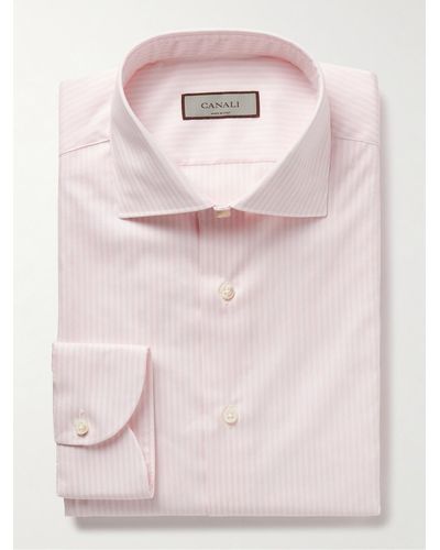 Canali Slim-fit Cutaway-collar Striped Cotton-twill Shirt - Pink
