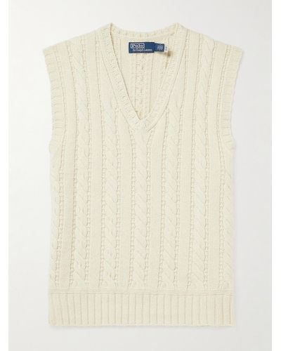 Polo Ralph Lauren Cable-knit Cotton And Cashmere-blend Jumper Vest - Natural