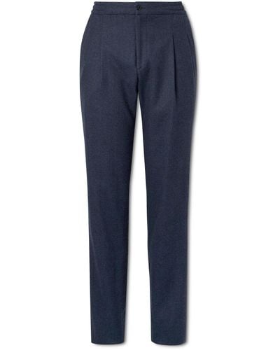 Rubinacci Straight-leg Pleated Wool-flannel Pants - Blue