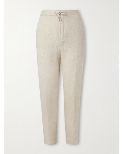 MR P. James Straight-leg Linen-twill Drawstring Suit Trousers - Natural