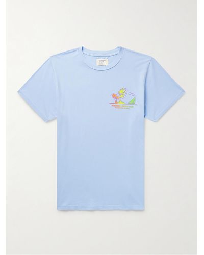 Pasadena Leisure Club T-shirt in jersey di cotone pettinato tinta in capo con logo No Business - Blu
