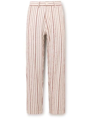 Kardo Thomas Straight-leg Embroidered Striped Cotton Suit Pants - Natural