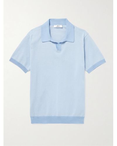 MR P. Honeycomb-knit Cotton Polo Shirt - Blue
