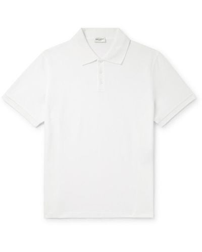 Saint Laurent Monogram Logo-embroidered Cotton-piqué Polo Shirt - White