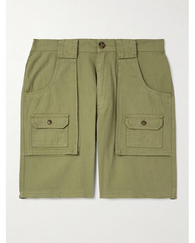 Pop Trading Co. Shorts cargo a gamba dritta in cotone a spina di pesce con logo ricamato - Verde