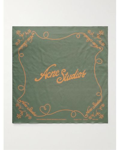 Acne Studios Logo-print Cotton-voile Scarf - Green