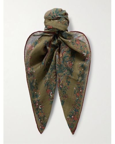 Drake's Birds Of Paradise Printed Wool And Silk-blend Scarf - Green