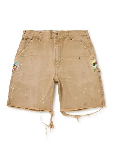 GALLERY DEPT. Carpenter Distressed Paint-splattered Cotton-canvas Shorts - Natural