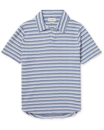 Oliver Spencer Austell Striped Knitted Polo Shirt - Blue