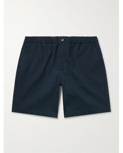 MR P. Gerade geschnittene Shorts aus Seersucker aus einer Baumwollmischung - Blau