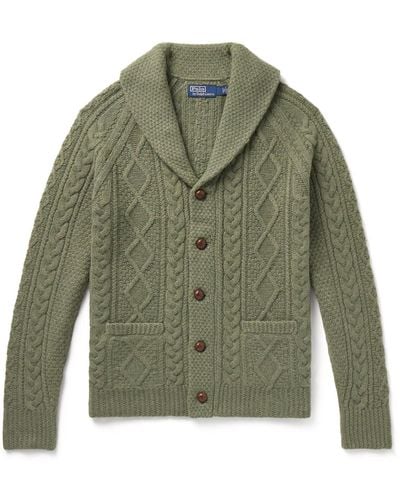 Polo Ralph Lauren Shawl-collar Cable-knit Wool And Cashmere-blend Cardigan - Green