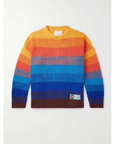 CAMP HIGH Sunset Striped Recycled-cotton Jumper - Blue