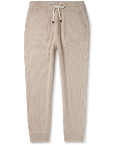 Brunello Cucinelli Tapered Ribbed Cashmere Sweatpants - Natural