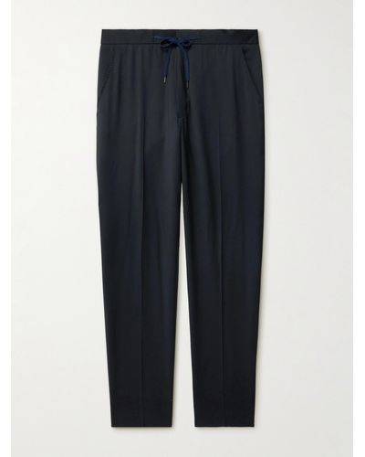 MR P. Tapered Wool Drawstring Trousers - Blue