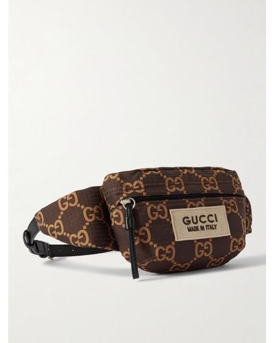 Gucci Logo-appliquéd Leather-trimmed Monogrammed Ripstop Belt Bag - Brown