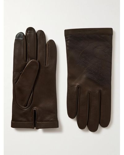Berluti Scritto Leather Gloves - Brown
