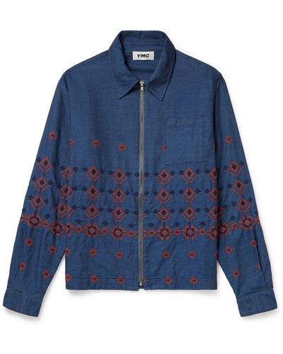 YMC Bowie Embroidered Cotton-chambray Blouson Jacket - Blue