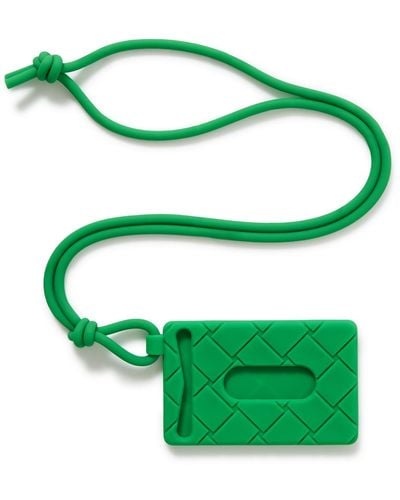 Bottega Veneta Intrecciato Rubber Card Case With Lanyard - Green