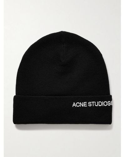 Acne Studios Berretto in misto lana con logo ricamato - Nero