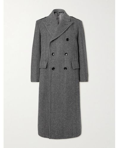 Tom Ford Double-breasted Herringbone Virgin Wool Coat - Grey