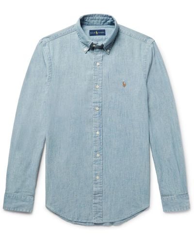 Polo Ralph Lauren Slim-fit Washed Cotton-chambray Shirt - Blue