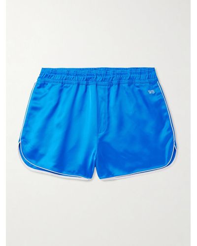 Wales Bonner Straight-leg Logo-embroidered Satin Shorts - Blue