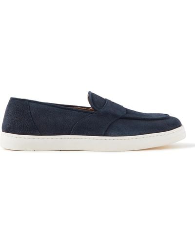George Cleverley Joey Full-grain Suede Penny Loafers - Blue