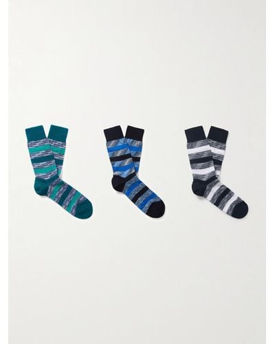 Missoni Three-pack Striped Crochet-knit Cotton-blend Socks - Blue