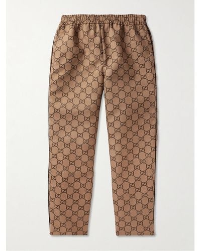 Gucci Straight-leg Monogrammed Textured-crepe Trousers - Natural