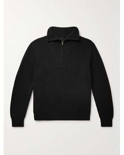 Nili Lotan Heston Ribbed Cashmere Half-zip Sweater - Black