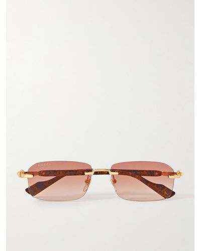 Gucci Rahmenlose rechteckige Sonnenbrille mit goldfarbenen Details und Bügeln aus Azetat in Schildpattoptik - Pink
