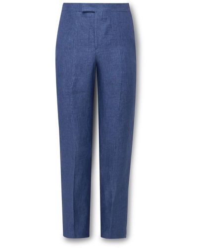 Favourbrook Windsor Slim-fit Straight-leg Linen-twill Suit Pants - Blue