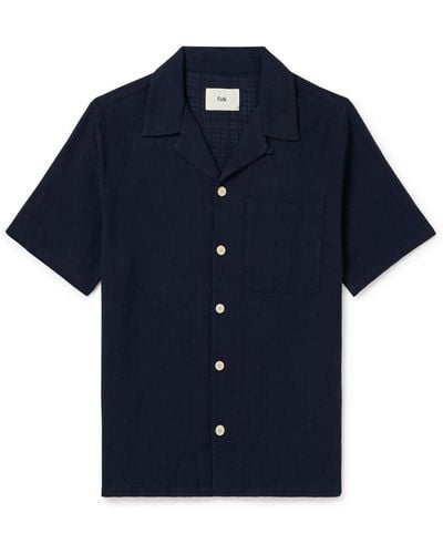 Folk Convertible-collar Cotton-gauze Shirt - Blue
